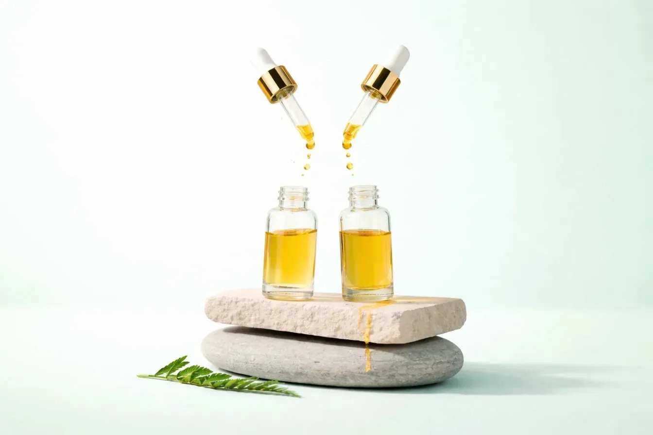 Aceite dorado sobre piedras apiladas